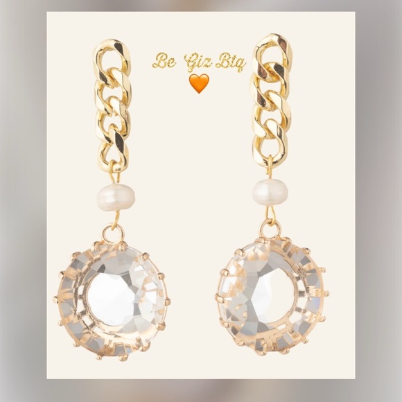 DANNIJO Authentic Sawyer Edgy Gold Chain Link Pearls & Crystals Loop Earrings - Picture 2 of 12